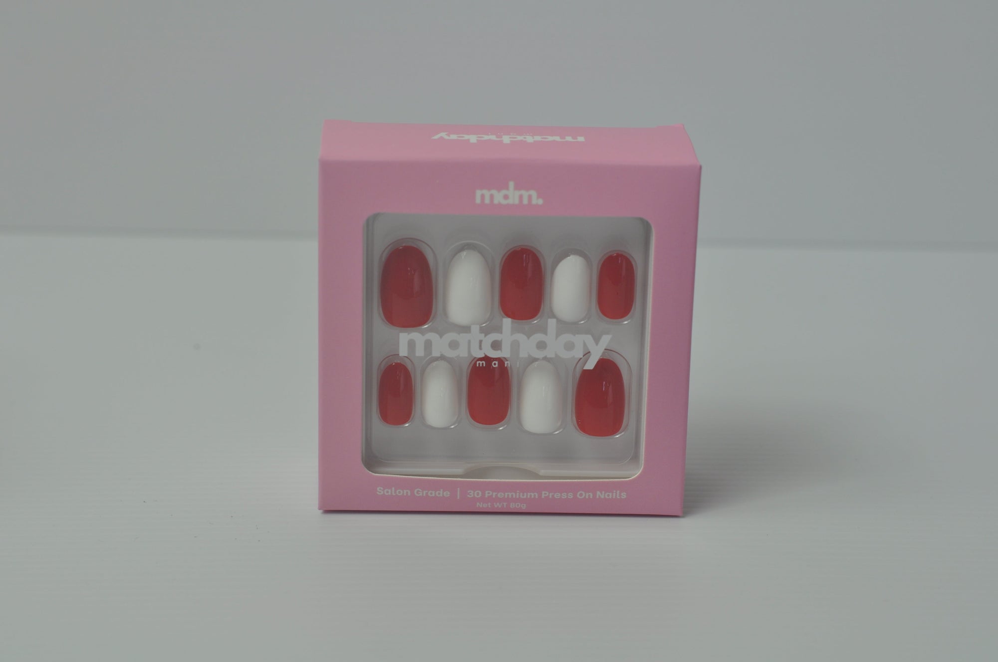 Red and White press-on nails (30PC) Matchday Mani