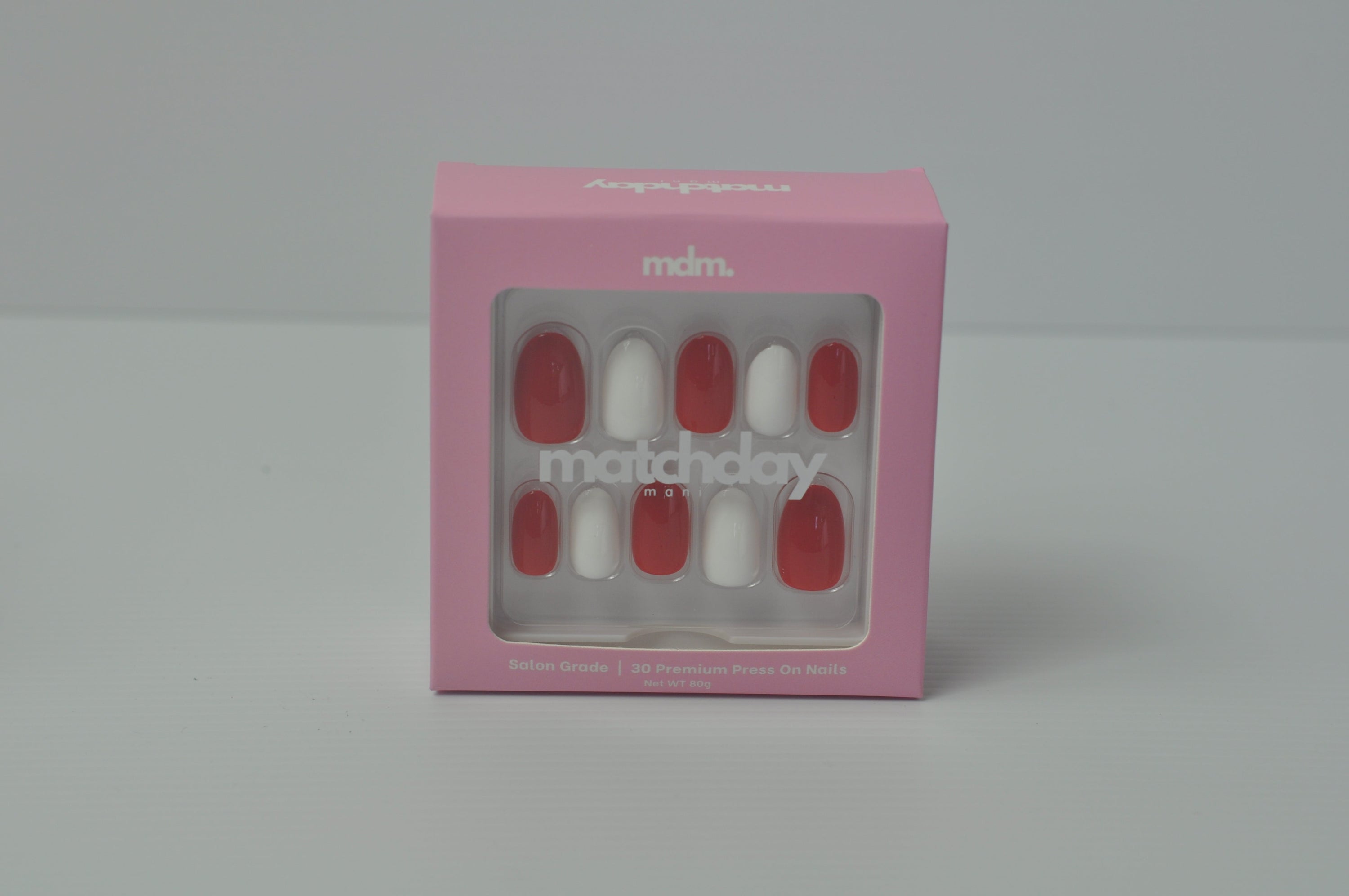 Red and White press-on nails (30PC) Matchday Mani