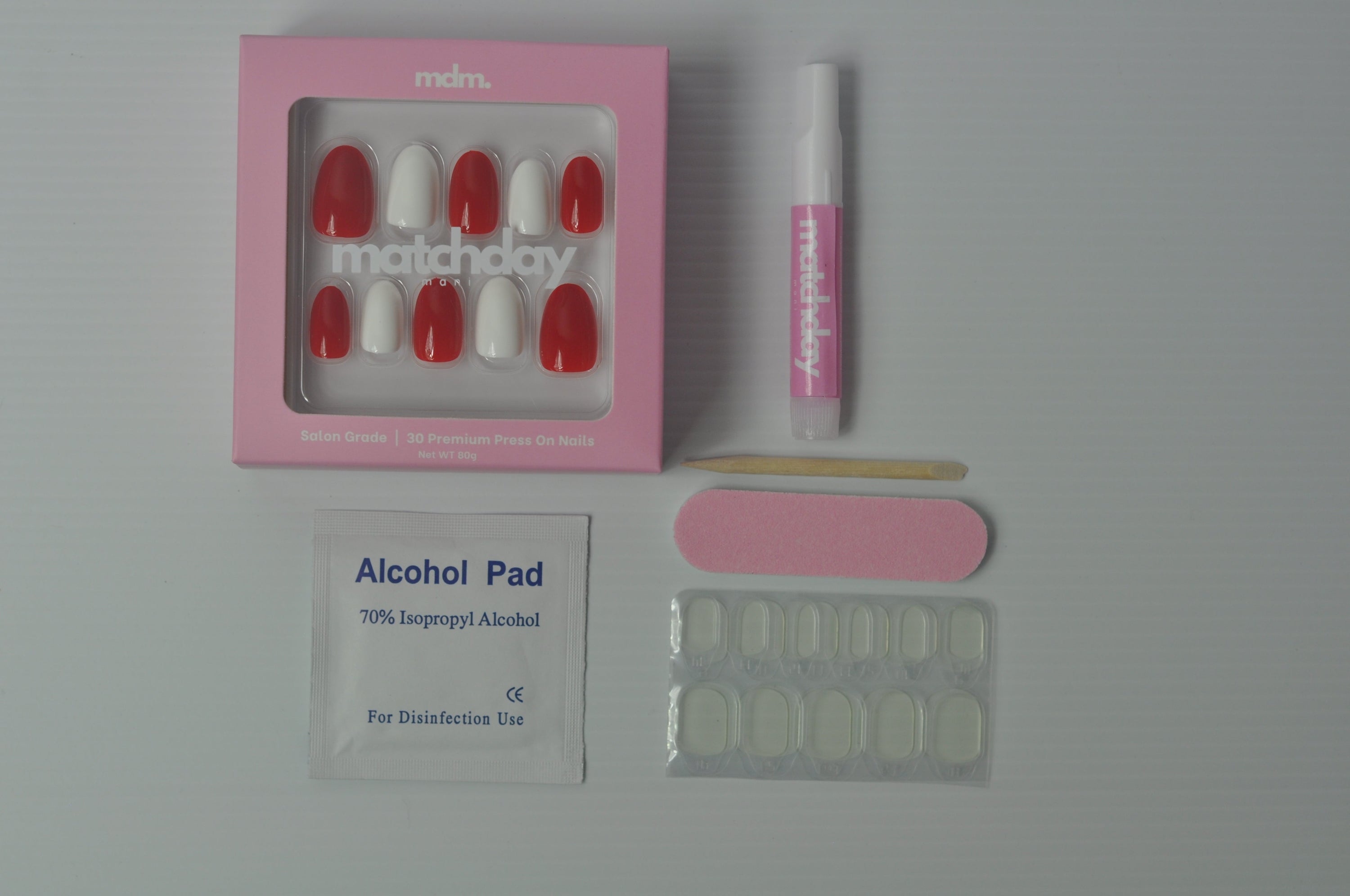 Red and White press-on nails (30PC) Matchday Mani