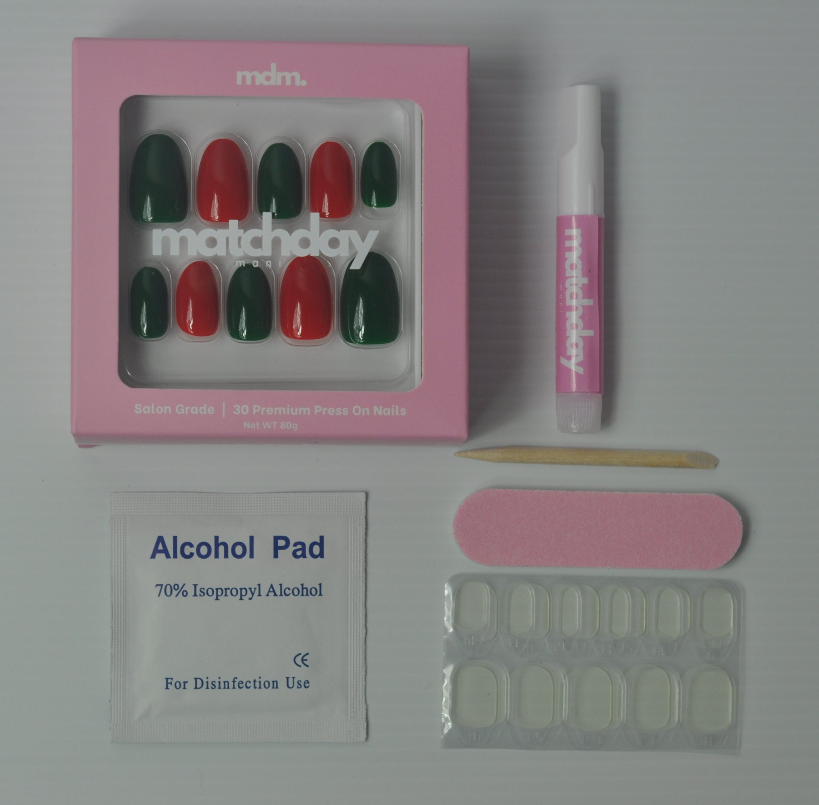Red and Green   press-on nails (30PC) Matchday Mani